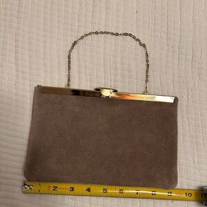Chic Vintage Brown Suede Hinged Clutch with Gold Chain